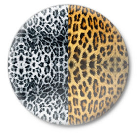 Значок с принтом Леопард/Снежный Барс в Кировске,  металл | круглая форма, металлическая застежка в виде булавки | Тематика изображения на принте: textures | барс | животное | леопард | пятна | снежный | текстура | чёрное с белым
