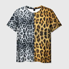 Мужская футболка 3D с принтом Леопард/Снежный Барс в Кировске, 100% полиэфир | прямой крой, круглый вырез горловины, длина до линии бедер | Тематика изображения на принте: textures | барс | животное | леопард | пятна | снежный | текстура | чёрное с белым