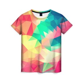 Женская футболка 3D с принтом Frenza в Кировске, 100% полиэфир ( синтетическое хлопкоподобное полотно) | прямой крой, круглый вырез горловины, длина до линии бедер | Тематика изображения на принте: геометрия | полигоны | разноцветный яркий