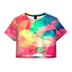 Женская футболка 3D укороченная с принтом Frenza в Кировске, 100% полиэстер | круглая горловина, длина футболки до линии талии, рукава с отворотами | геометрия | полигоны | разноцветный яркий