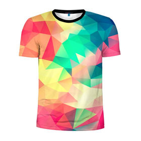 Мужская футболка 3D спортивная с принтом Frenza в Кировске, 100% полиэстер с улучшенными характеристиками | приталенный силуэт, круглая горловина, широкие плечи, сужается к линии бедра | геометрия | полигоны | разноцветный яркий