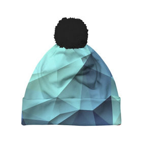 Шапка 3D c помпоном с принтом Polygon blue в Кировске, 100% полиэстер | универсальный размер, печать по всей поверхности изделия | полигон | текстура