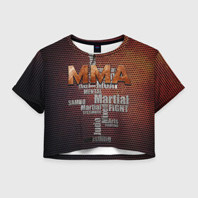 Женская футболка 3D укороченная с принтом MMA в Кировске, 100% полиэстер | круглая горловина, длина футболки до линии талии, рукава с отворотами | judo | mixed | mma | sambo | wrestling