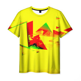 Мужская футболка 3D с принтом Тrible в Кировске, 100% полиэфир | прямой крой, круглый вырез горловины, длина до линии бедер | Тематика изображения на принте: геометрия | желтый | треугольник | яркий