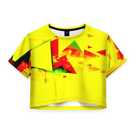 Женская футболка 3D укороченная с принтом Тrible в Кировске, 100% полиэстер | круглая горловина, длина футболки до линии талии, рукава с отворотами | Тематика изображения на принте: геометрия | желтый | треугольник | яркий