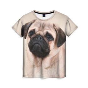 Женская футболка 3D с принтом Мопс в Кировске, 100% полиэфир ( синтетическое хлопкоподобное полотно) | прямой крой, круглый вырез горловины, длина до линии бедер | мопс | мопсы | песик | песики | собака | собаки