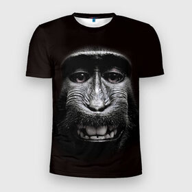 Мужская футболка 3D спортивная с принтом обезьяна в Кировске, 100% полиэстер с улучшенными характеристиками | приталенный силуэт, круглая горловина, широкие плечи, сужается к линии бедра | взгляд | голова | животные | обезьяна | природа