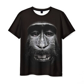 Мужская футболка 3D с принтом обезьяна в Кировске, 100% полиэфир | прямой крой, круглый вырез горловины, длина до линии бедер | взгляд | голова | животные | обезьяна | природа