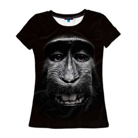 Женская футболка 3D с принтом обезьяна в Кировске, 100% полиэфир ( синтетическое хлопкоподобное полотно) | прямой крой, круглый вырез горловины, длина до линии бедер | взгляд | голова | животные | обезьяна | природа