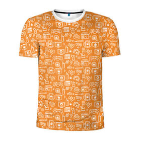 Мужская футболка 3D спортивная с принтом Жизнь на Ямайке в Кировске, 100% полиэстер с улучшенными характеристиками | приталенный силуэт, круглая горловина, широкие плечи, сужается к линии бедра | оранжевый | паттерн
