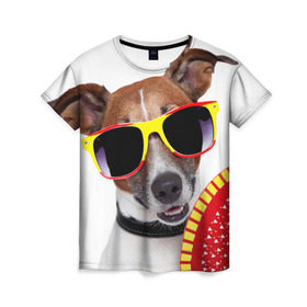 Женская футболка 3D с принтом Джек Рассел с веером в Кировске, 100% полиэфир ( синтетическое хлопкоподобное полотно) | прямой крой, круглый вырез горловины, длина до линии бедер | джек рассел | песик | песики | собака | собаки | терьер