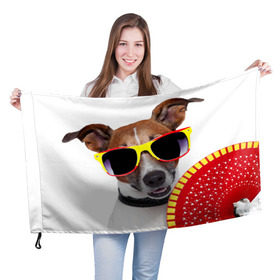 Флаг 3D с принтом Джек Рассел с веером в Кировске, 100% полиэстер | плотность ткани — 95 г/м2, размер — 67 х 109 см. Принт наносится с одной стороны | джек рассел | песик | песики | собака | собаки | терьер