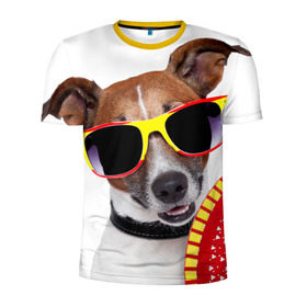 Мужская футболка 3D спортивная с принтом Джек Рассел с веером в Кировске, 100% полиэстер с улучшенными характеристиками | приталенный силуэт, круглая горловина, широкие плечи, сужается к линии бедра | джек рассел | песик | песики | собака | собаки | терьер