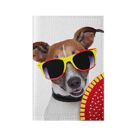 Обложка для паспорта матовая кожа с принтом Джек Рассел с веером в Кировске, натуральная матовая кожа | размер 19,3 х 13,7 см; прозрачные пластиковые крепления | Тематика изображения на принте: джек рассел | песик | песики | собака | собаки | терьер