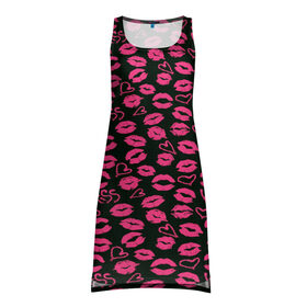 Платье-майка 3D с принтом Kiss в Кировске, 100% полиэстер | полуприлегающий силуэт, широкие бретели, круглый вырез горловины, удлиненный подол сзади. | губы | любовь | нежные | поцелуй | розовый | сердечки