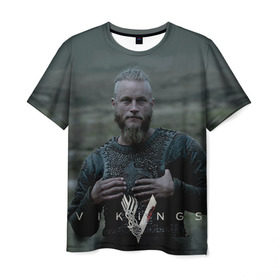 Мужская футболка 3D с принтом Рагнар Лодброк в Кировске, 100% полиэфир | прямой крой, круглый вырез горловины, длина до линии бедер | викинги