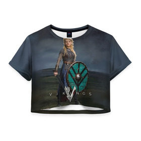 Женская футболка 3D укороченная с принтом Лагерта в Кировске, 100% полиэстер | круглая горловина, длина футболки до линии талии, рукава с отворотами | Тематика изображения на принте: викинги
