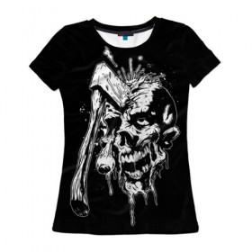 Женская футболка 3D с принтом Зомби в Кировске, 100% полиэфир ( синтетическое хлопкоподобное полотно) | прямой крой, круглый вырез горловины, длина до линии бедер | брызги | зомби | капли | кровь | ужас | хэллоуин