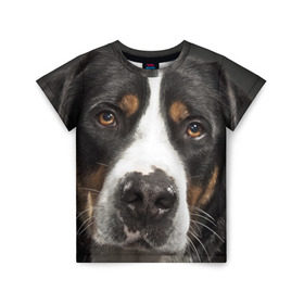 Детская футболка 3D с принтом Зенненхунд в Кировске, 100% гипоаллергенный полиэфир | прямой крой, круглый вырез горловины, длина до линии бедер, чуть спущенное плечо, ткань немного тянется | большая собака | зенненхунд | пес | песик | сенбернар | собака | собаки