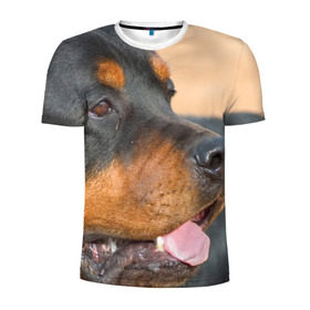 Мужская футболка 3D спортивная с принтом Ротвейлер в Кировске, 100% полиэстер с улучшенными характеристиками | приталенный силуэт, круглая горловина, широкие плечи, сужается к линии бедра | Тематика изображения на принте: большая | пес | песик | псина | ротвейлер | ротвейлеры | собака | собаки