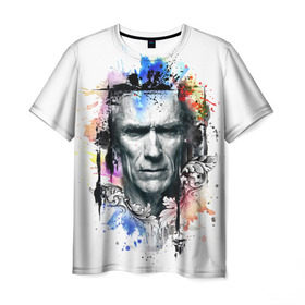 Мужская футболка 3D с принтом Герой вестернов в Кировске, 100% полиэфир | прямой крой, круглый вырез горловины, длина до линии бедер | актер | иствуд | клинт | радуга | узор