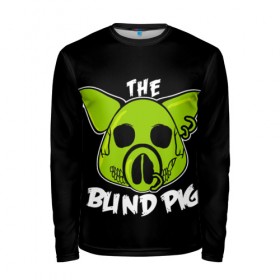 Мужской лонгслив 3D с принтом Blind Pig в Кировске, 100% полиэстер | длинные рукава, круглый вырез горловины, полуприлегающий силуэт | ад | зеленый | свинья | череп