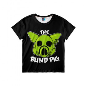 Детская футболка 3D с принтом Blind Pig в Кировске, 100% гипоаллергенный полиэфир | прямой крой, круглый вырез горловины, длина до линии бедер, чуть спущенное плечо, ткань немного тянется | ад | зеленый | свинья | череп