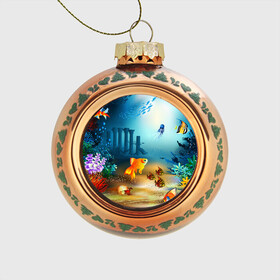 Стеклянный ёлочный шар с принтом Золотая рыбка в Кировске, Стекло | Диаметр: 80 мм | Тематика изображения на принте: вода | водоросли | море | подводный мир | природа | рыба | рыбка | туризм