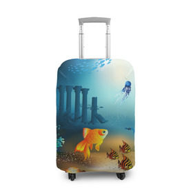 Чехол для чемодана 3D с принтом Золотая рыбка в Кировске, 86% полиэфир, 14% спандекс | двустороннее нанесение принта, прорези для ручек и колес | вода | водоросли | море | подводный мир | природа | рыба | рыбка | туризм