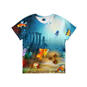 Детская футболка 3D с принтом Золотая рыбка в Кировске, 100% гипоаллергенный полиэфир | прямой крой, круглый вырез горловины, длина до линии бедер, чуть спущенное плечо, ткань немного тянется | вода | водоросли | море | подводный мир | природа | рыба | рыбка | туризм