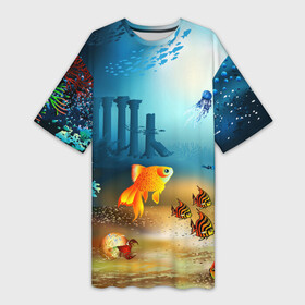 Платье-футболка 3D с принтом Золотая рыбка в Кировске,  |  | вода | водоросли | море | подводный мир | природа | рыба | рыбка | туризм