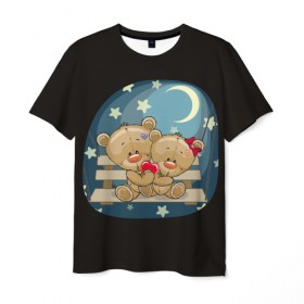 Мужская футболка 3D с принтом Ночь любви в Кировске, 100% полиэфир | прямой крой, круглый вырез горловины, длина до линии бедер | верность | зайчик | котенок | любовь | милые | мишка | нежность | новинки | романтик | сердце