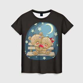 Женская футболка 3D с принтом Ночь любви в Кировске, 100% полиэфир ( синтетическое хлопкоподобное полотно) | прямой крой, круглый вырез горловины, длина до линии бедер | верность | зайчик | котенок | любовь | милые | мишка | нежность | новинки | романтик | сердце