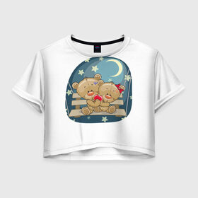 Женская футболка 3D укороченная с принтом Обнимашки в Кировске, 100% полиэстер | круглая горловина, длина футболки до линии талии, рукава с отворотами | верность | зайчик | котенок | любовь | милые | мишка | нежность | новинки | романтик | сердце
