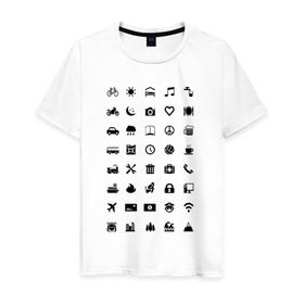 Мужская футболка хлопок с принтом Iconspeak в Кировске, 100% хлопок | прямой крой, круглый вырез горловины, длина до линии бедер, слегка спущенное плечо. | знаки | символы | турист
