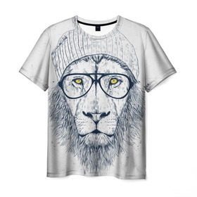Мужская футболка 3D с принтом Cool Lion в Кировске, 100% полиэфир | прямой крой, круглый вырез горловины, длина до линии бедер | Тематика изображения на принте: красивый | крутой | лев | львица | очки | рисунок | узор
