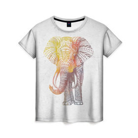 Женская футболка 3D с принтом Solar Elephant в Кировске, 100% полиэфир ( синтетическое хлопкоподобное полотно) | прямой крой, круглый вырез горловины, длина до линии бедер | красивый | крутой | рисунок | слон | узор