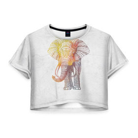 Женская футболка 3D укороченная с принтом Solar Elephant в Кировске, 100% полиэстер | круглая горловина, длина футболки до линии талии, рукава с отворотами | красивый | крутой | рисунок | слон | узор