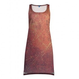 Платье-майка 3D с принтом Космические пятна в Кировске, 100% полиэстер | полуприлегающий силуэт, широкие бретели, круглый вырез горловины, удлиненный подол сзади. | кометы | космос | оранжевый | пятна | текстура | царапины