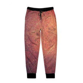 Мужские брюки 3D с принтом Космические пятна в Кировске, 100% полиэстер | манжеты по низу, эластичный пояс регулируется шнурком, по бокам два кармана без застежек, внутренняя часть кармана из мелкой сетки | кометы | космос | оранжевый | пятна | текстура | царапины