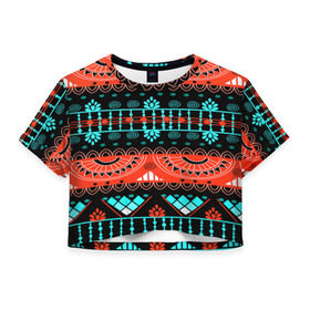 Женская футболка 3D укороченная с принтом Аддис-Абеба в Кировске, 100% полиэстер | круглая горловина, длина футболки до линии талии, рукава с отворотами | орнамент | цветной | этно | яркий