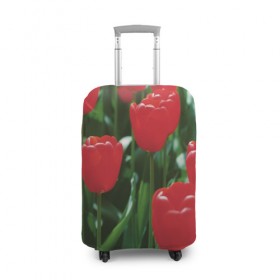 Чехол для чемодана 3D с принтом Тюльпаны в Кировске, 86% полиэфир, 14% спандекс | двустороннее нанесение принта, прорези для ручек и колес | 