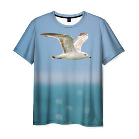 Мужская футболка 3D с принтом Чайка в Кировске, 100% полиэфир | прямой крой, круглый вырез горловины, длина до линии бедер | вода | море | пернатые | природа | простор | птица | свобода | солнце | чайка
