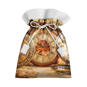Подарочный 3D мешок с принтом Часы в Кировске, 100% полиэстер | Размер: 29*39 см | золото | карманные часы | старина | часы