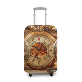 Чехол для чемодана 3D с принтом Часы в Кировске, 86% полиэфир, 14% спандекс | двустороннее нанесение принта, прорези для ручек и колес | золото | карманные часы | старина | часы