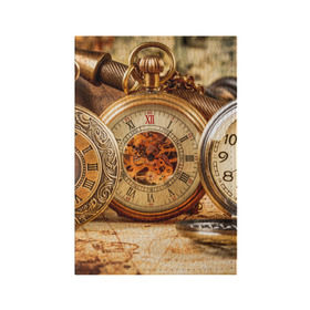 Обложка для паспорта матовая кожа с принтом Часы в Кировске, натуральная матовая кожа | размер 19,3 х 13,7 см; прозрачные пластиковые крепления | Тематика изображения на принте: золото | карманные часы | старина | часы