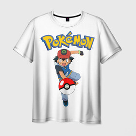 Мужская футболка 3D с принтом Pokemon / Ash Ketchum в Кировске, 100% полиэфир | прямой крой, круглый вырез горловины, длина до линии бедер | Тематика изображения на принте: go | pokemon | го | игра | мультфильм | покемон | эш кетчум