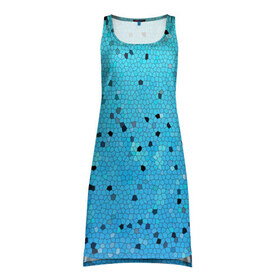 Платье-майка 3D с принтом Синий узор в Кировске, 100% полиэстер | полуприлегающий силуэт, широкие бретели, круглый вырез горловины, удлиненный подол сзади. | абстракция | арт | мозайка | рисунок | синий | текстура | узоры