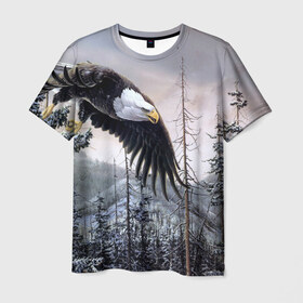 Мужская футболка 3D с принтом Орел в Кировске, 100% полиэфир | прямой крой, круглый вырез горловины, длина до линии бедер | дерево | животные | лес | небо | орел | природа | птица