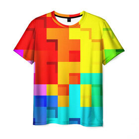 Мужская футболка 3D с принтом Pixel-Fon в Кировске, 100% полиэфир | прямой крой, круглый вырез горловины, длина до линии бедер | кубики | пиксель | разноцветный | текстура | яркий